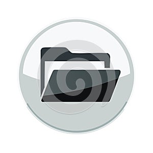 Icon of an open file folder within a round, glossy button