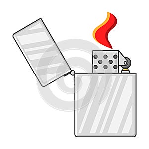 Icon open lighter with fire. Vector illustration on white background