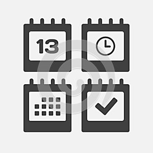 Icon page calendar - 13 day, agenda, timer, done