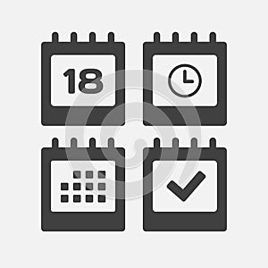 Icon page calendar - 18 day, agenda, timer, done