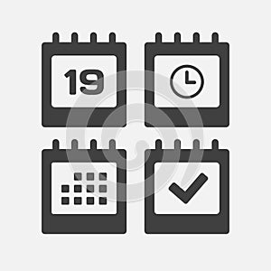 Icon page calendar - 19 day, agenda, timer, done