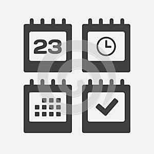 Icon page calendar - 23 day, agenda, timer, done