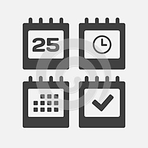 Icon page calendar - 25 day, agenda, timer, done