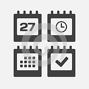 Icon page calendar - 27 day, agenda, timer, done