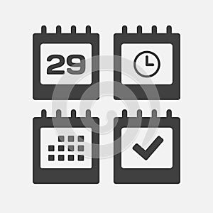 Icon page calendar - 29 day, agenda, timer, done