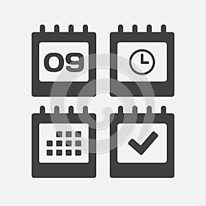 Icon page calendar - 9 day, agenda, timer, done