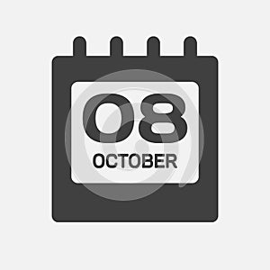 Icon page calendar day 8 October, template date