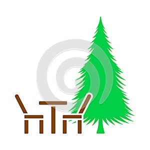Icon Of Park Seat And Pine Tree