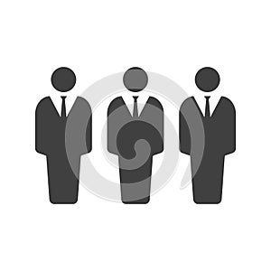 Icon people in business suits. Three abstract figures standing in a row. Vector on white background.
