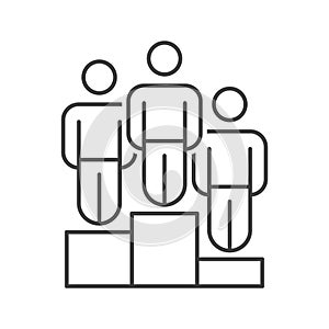 Icon people in the three prize-winning places. Simple linear image of people standing on the three prize pedistalah