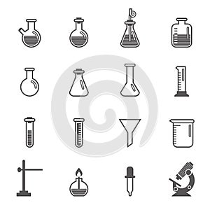 Chemical test tube pictogram icon. Laboratory glassware or beaker equipment isolated. Vector illustration.