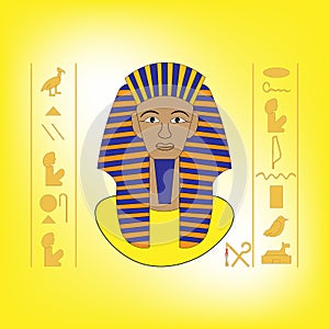 Icon of the pharaoh in egypt. Background from ancient hieroglyphs and symbols. Antique signs of biblical times. Illustration for O