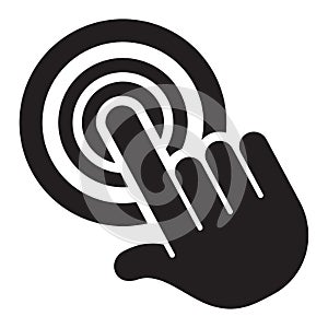 Icon pictogram, hand pushing the button, touch screen