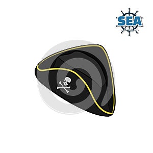 Icon of pirate hat in isometric style on white background. Isolated image in cartoon style