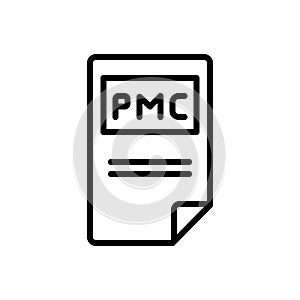 Black line icon for Pmc, document and file photo