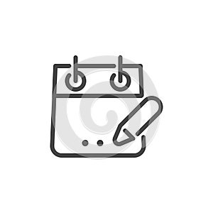 Icon of Portable Calendar with Pen. Planning Task, Deadline, Event, Schedule Concept Logo Isolated. Time Management