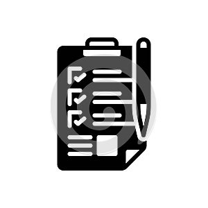 Black solid icon for Questionnaire, interrogatory and form