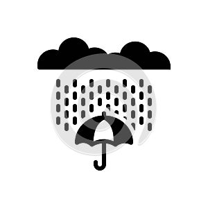 Black solid icon for Rain, rainfall and umbrella