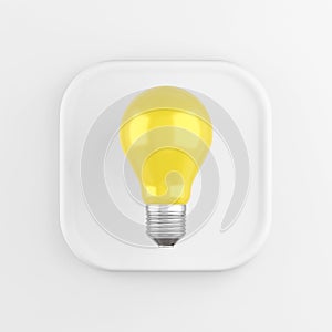 The icon is a realistic yellow light bulb, white square button. 3D rendering