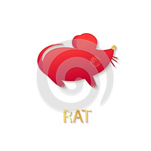 Icon with red rat in flat design on white background. Vector