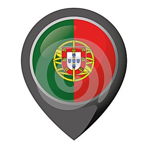 Icon representing location pin with the flag of Portugal. Ideal for catalogs of institutional