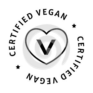 An icon representing products with a certified vegan seal, signifying veganism, plant based choices, and the circular badge of