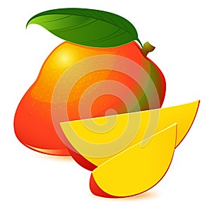 Icon of Ripe exotic mango with two slices
