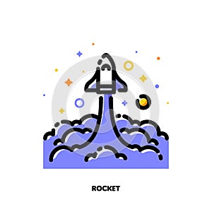 Icon of rocket launch for outer space or cosmos exploring concepts. Flat filled outline style. Pixel perfect 64x64