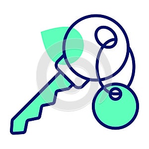 An icon of room key, keyring attached to key editable vector