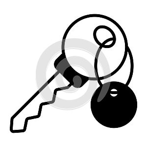 An icon of room key, keyring attached to key editable vector