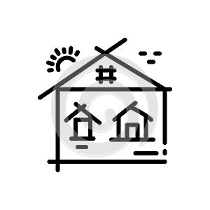 Black line icon for Roughly, house and sun photo