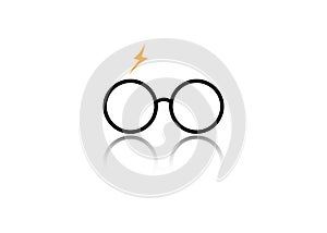 Icon of a round glasses, minimal potter style, isolated photo