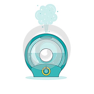 Icon round humidifier with outgoing steam humidify in flat style