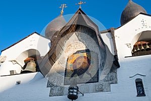 Icon of the Savior on the wall of the temple