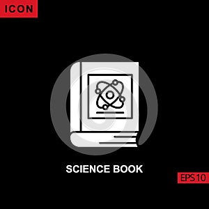 Icon science book with atom nuclear. Filled, glyph or flat vector icon symbol sign collection