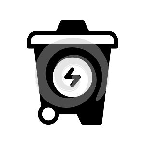 Icon Semi Solid Recycle energy trash bin. Solid Black icon concept