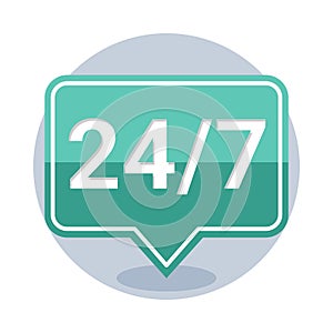 24 7 icon. Service or customer support is open 24 hours a day, 7 days a week