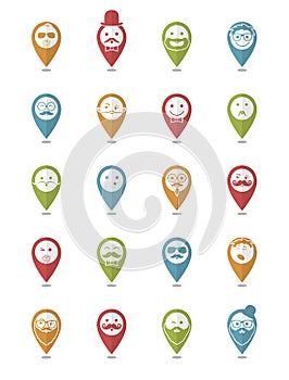 Icon set 20 man`s faces with mustache and beard
