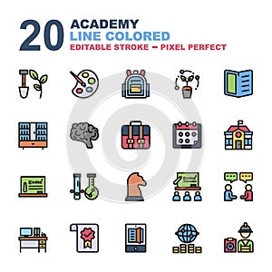 Icon Set of Academy. Line color style icon vector. You can be used for web, mobile, ui and more. Editable stroke and pixel perfect
