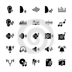 Icon set of acoustics and sound in flat style. Vector symbols