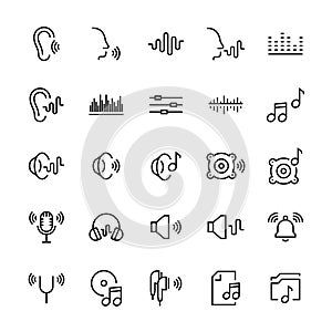 Icon set of acoustics and sound in line style. Vector symbols