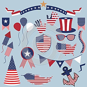 icon set american independence day vector 4th july