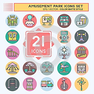 Icon Set Amusement Park. related to Circus symbol. color mate style. simple design editable. simple illustration
