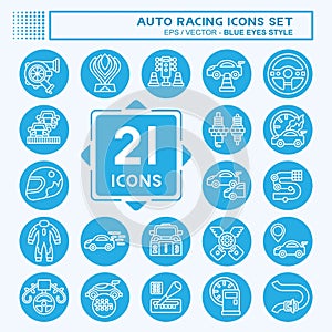 Icon Set Auto Racing. related to Racing symbol. blue eyes style. simple design editable. simple illustration