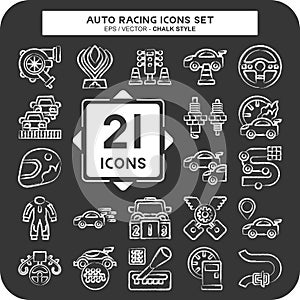 Icon Set Auto Racing. related to Racing symbol. chalk Style. simple design editable. simple illustration