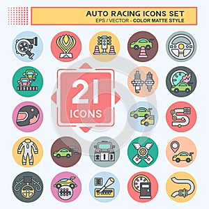Icon Set Auto Racing. related to Racing symbol. color mate style. simple design editable. simple illustration