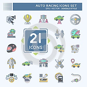Icon Set Auto Racing. related to Racing symbol. doodle style. simple design editable. simple illustration
