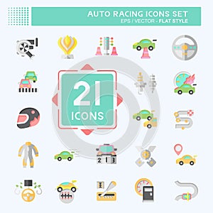 Icon Set Auto Racing. related to Racing symbol. flat style. simple design editable. simple illustration