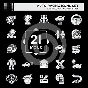 Icon Set Auto Racing. related to Racing symbol. glossy style. simple design editable. simple illustration