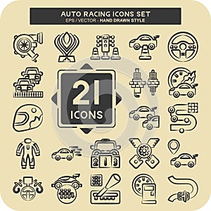 Icon Set Auto Racing. related to Racing symbol. hand drawn style. simple design editable. simple illustration